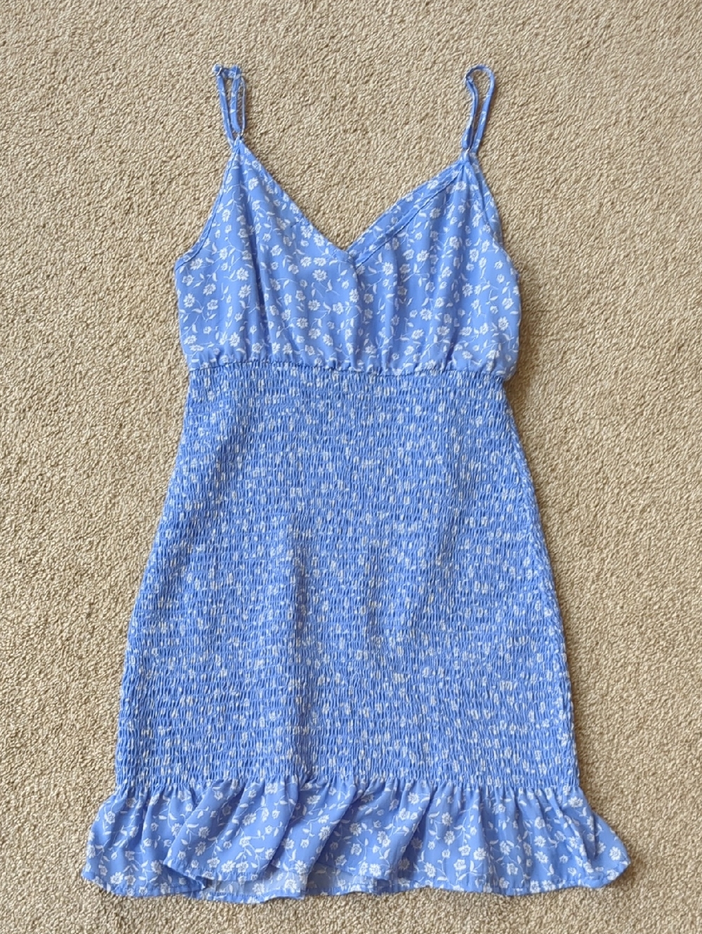 Mod On Trend Blue Floral Smocked Mini Dress | Size M - Picture 3 of 3